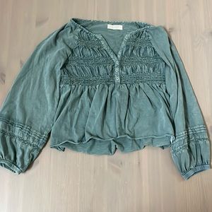 Lucky Brand Green Smocked Blouse